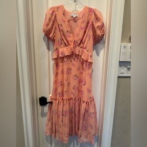LoveShackFancy X Target Peach Floral Puff Sleeve Midi Dress
